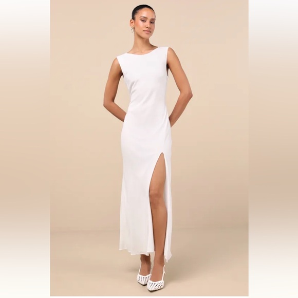 Lulus Dresses & Skirts - Lulus Yaneli White Boat Neck Cowl Back Maxi Dress Size Medium